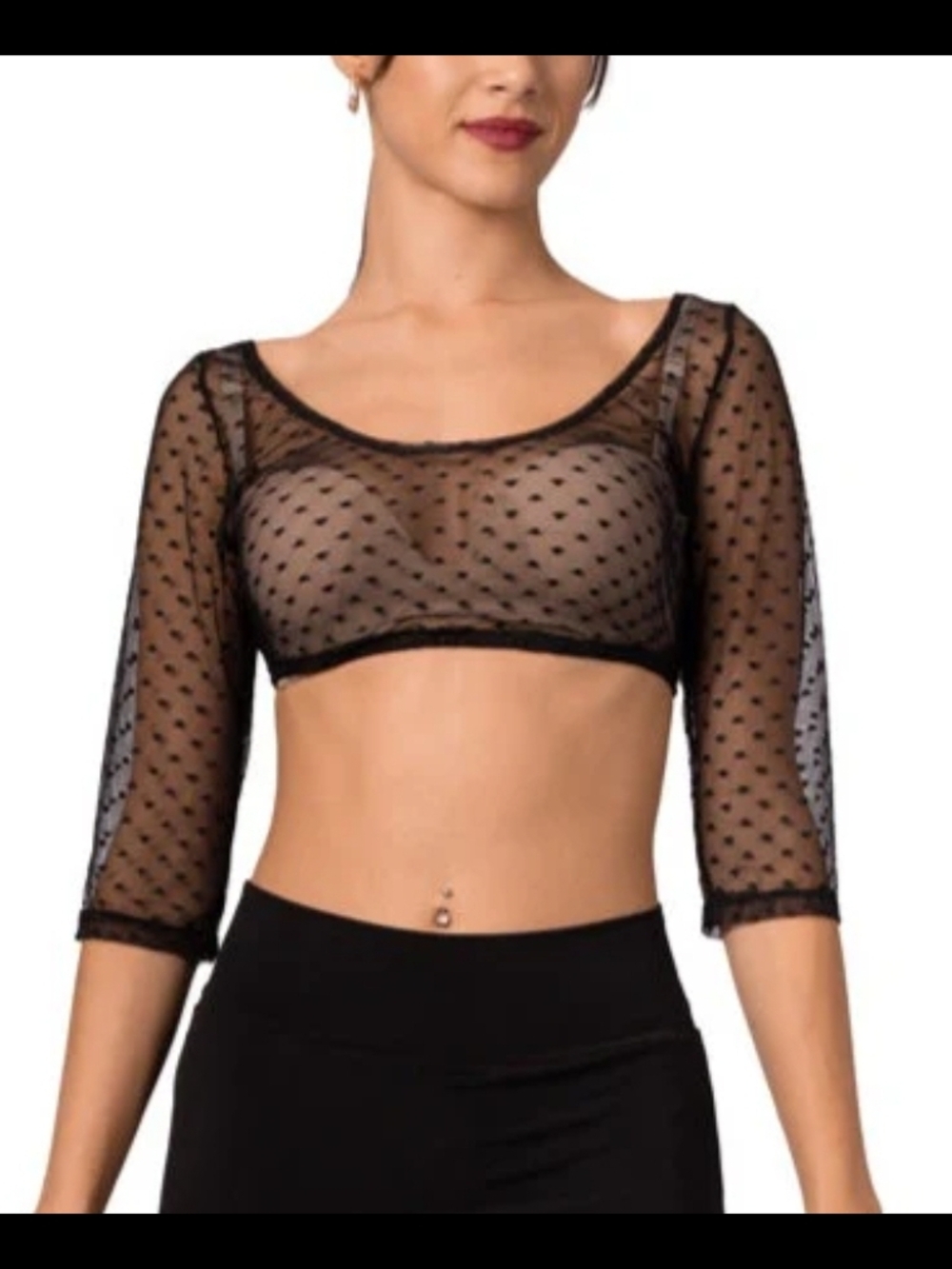Sheer Black Polka Dot Crop Top